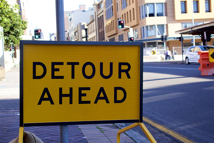 Detour Ahead sign, Newcastle, Australia